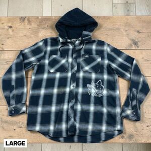 Lurking Class Flannel Shirt Hoodie Mens L Black Plaid Button Up Hooded Dog